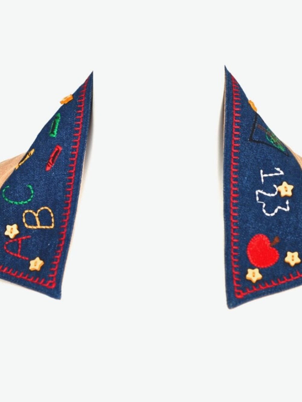 Embroidered Vintage Denim Collar With Back To School Scene